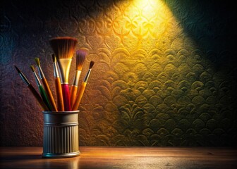 Wall Mural - silhouette of paintbrushes on textured wallpaper background