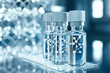 © Wimon - Smart nanotech-infused skincare vials resting on a sleek transparent platform, glowing molecular breakdowns dynamically shifting in a high-end biotechnology beauty lab