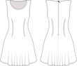 © sin - sleeveless round neck princess darted tailored zippered fit and flared mini short a line dress template technical drawing flat sketch cad mockup fashion woman design style model