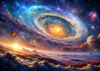 Wall Mural - Surreal Cosmic Landscape: Dreamlike Nebula and Starry Sky