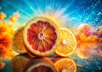 Wall Mural - Vibrant Citrus Double Exposure: Oranges & Grapefruit Fusion