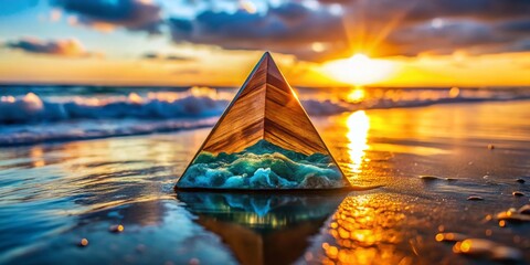 Wall Mural - vibrant triangle ocean sunset: abstract coastal art stock photo