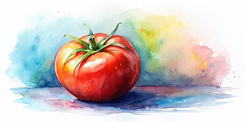 Wall Mural - Vibrant Watercolor Tomato Painting, Left Composition, Copy Space for Text