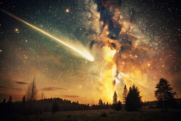 Wall Mural - Vintage Photo: Wormwood Comet, Celestial Event, Night Sky, Starry Night, Retro Space