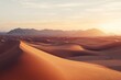 © sanaan - Expansive golden dunes shimmer under the soft glow of a setting sun in a tranquil desert landscape