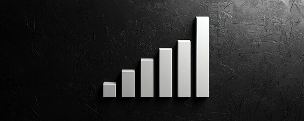 Wall Mural - Simple white bar graph on a stark black background, showcasing market growth and clear upward trends in business.