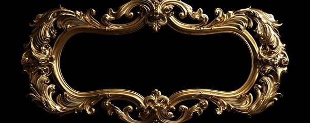 Wall Mural - Ornate golden baroque frame with intricate carvings on black background