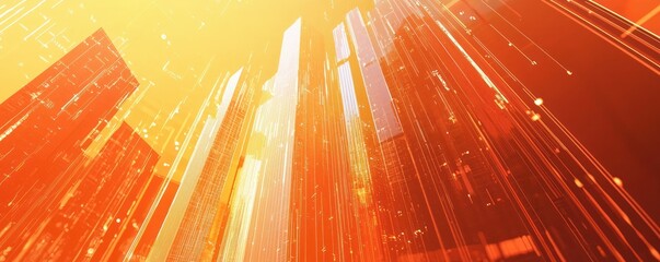 Wall Mural - Sunlight streams through abstract glass skyscrapers, symbolizing growth and innovation.