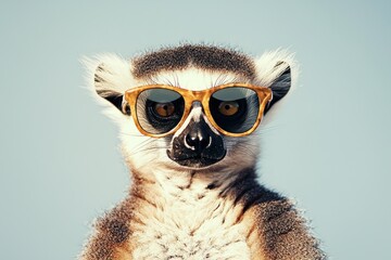 Wall Mural - Cool ring-tailed lemur wearing stylish sunglasses against a bright blue sky