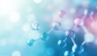 © Basya - Abstract molecular structure with interconnected atoms in light blue and pink gradient, soft blurred background for science education concepts, medical research presentations, or technology infographi