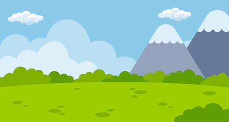 park with mountain landscape scene illustration background with blank space area. suitable for poste