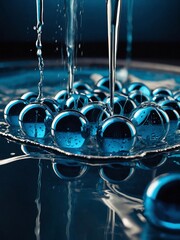 Wall Mural - Blue metallic balls emerging from fluid