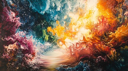 Wall Mural - A multi-dimensional explosion of acrylic paints creating shifting realities