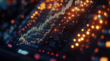 Fototapete - Illuminated server rack with superimposed stock market graph showing growth.