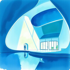 Wall Mural - Modern organic architecture design featuring soft blue tones and innovative shapes creating a serene space