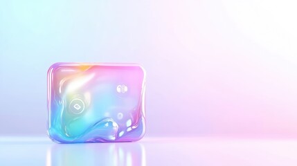 Wall Mural - abstract iridescent cube. soft pastel holographic colors. modern, trendy, geometric