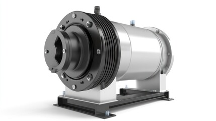 Aufkleber - Industrial metallic cylindrical machine with mounting base isolated on white background.
