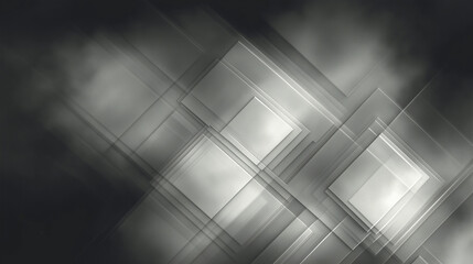Wall Mural - Abstract geometric shapes create a dynamic pattern in shades of gray with soft cloud-like textures in the background Generative AI