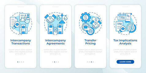 Wall Mural - intercompany transaction work blue onboarding mobile app screen. walkthrough 4 steps editable graphi