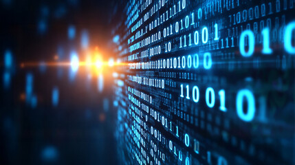Abstract Digital Binary Code Data Stream with Futuristic Light Effects  