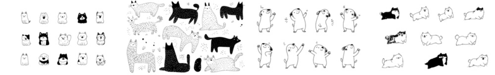 Poster - Create illustrations of adorable canines. Sketch humorous puppies in watercolor style, featuring cute cartoon pets, smiling dogs, and labrador drawings, all combined in a clever modern design set of