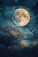 Wall Mural - a picture of a full moon shining brightly in the night sky, suitable for use as a background or to r
