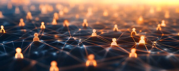 Aufkleber - Network connecting glowing user icons during golden hour