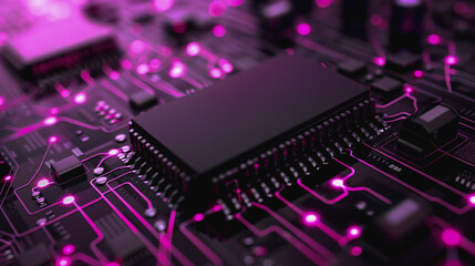 Wall Mural - cybernetic circuits: an intricate and close-up image of a computer's motherboard, radiating with glo