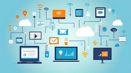 Aufkleber - Devices connecting to cloud servers sharing information and data