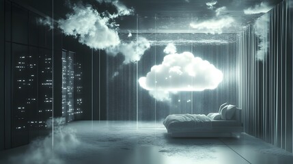 Aufkleber - Cloud computing protecting data in futuristic server room with bed