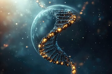 Wall Mural - a spiral structure resembling dna is seen floating in front of a planet