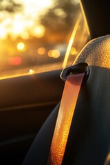 Wall Mural - a close-up view of a seat belt buckle and strap inside a car
