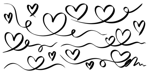 Wall Mural - set of heart line art , doodle sketch style of hearts icon vector illustration for concept design.