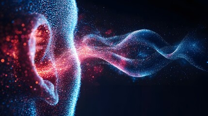 Leinwandbilder - Abstract particles flowing from red to blue sphere in digital space
