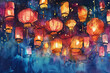 © Kateryna - Beautiful holiday composition for happy celebrate chinese festival of lanterns, abstract vivid composition consists of fictional unreal fantastic vision on background