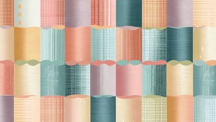 Wall Mural - abstract geometric textile design: a harmonious blend of pastel hues and textured patterns