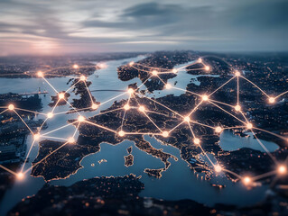 Global network connections over Europe at night