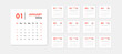 © OWLISKO DESIGN - Monthly calendar template for 2026 year. Week starts on Sunday. Desk or wall calendar in minimal style