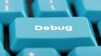 Wall Mural - a blue computer keyboard key that says debug ideal for software development or technology concepts
