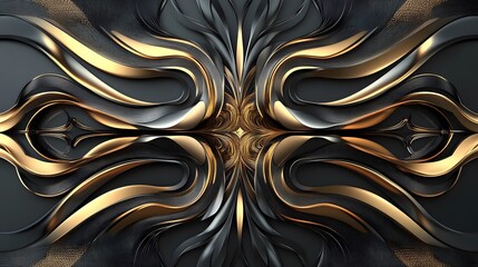 Aufkleber - Luxurious black and gold abstract design forming a metallic flower