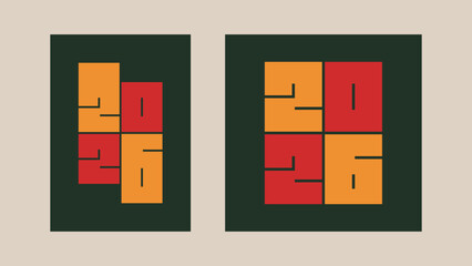 Wall Mural - Designs with geometric numbers 2026. Set of New Year illustrations in creative flat style.