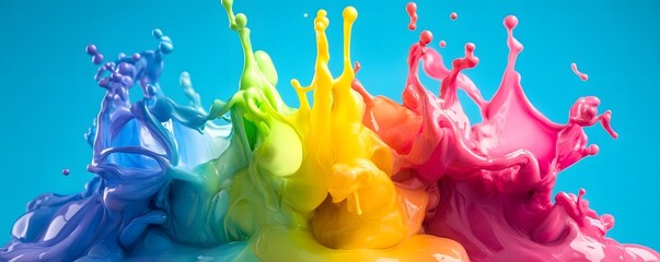 Poster - Colorful paint splashing and making a vibrant crown on blue background