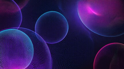 Wall Mural - abstract background with neon blue and purple circles on a dark geometric pattern.