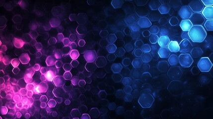 Wall Mural - abstract background with neon blue and purple circles on a dark geometric pattern.