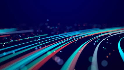 Wall Mural - abstract glitter particles in dark space. network data transfer concept. 3d rendering.