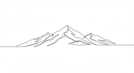 Serene mountain range outlined with continuous line art for minimalist design