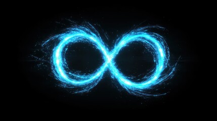 Glowing blue infinity symbol on black background.