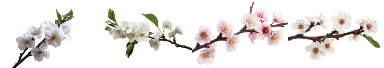Poster - Isolated on white, the blooming flowers of a plum tree are prominently displayed