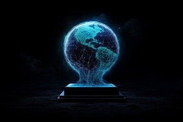 Wall Mural - A futuristic wireframe globe made of glowing digital particles, symbolizing global connectivity and innovation