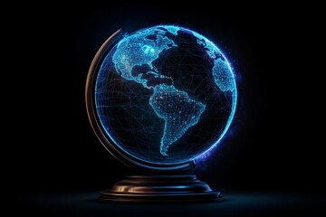 Wall Mural - A futuristic wireframe globe made of glowing digital particles, symbolizing global connectivity and innovation